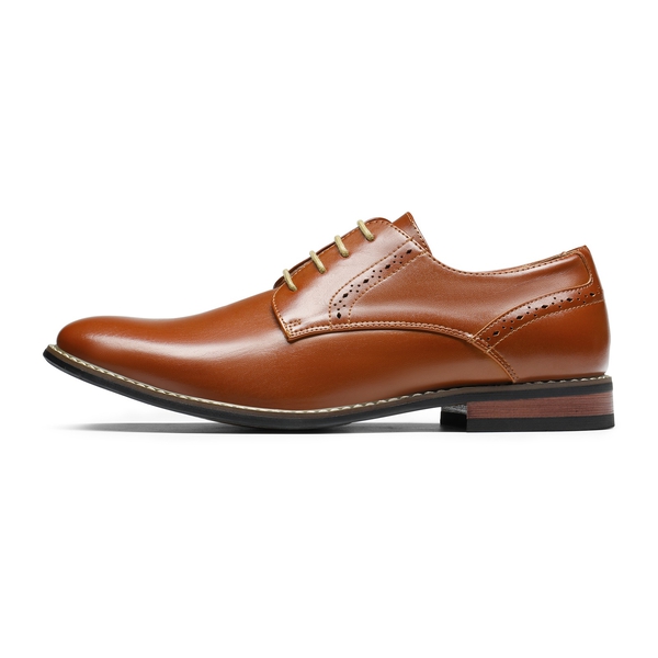 Men's Polished PU Leather Oxford Shoes - BROWN - 2